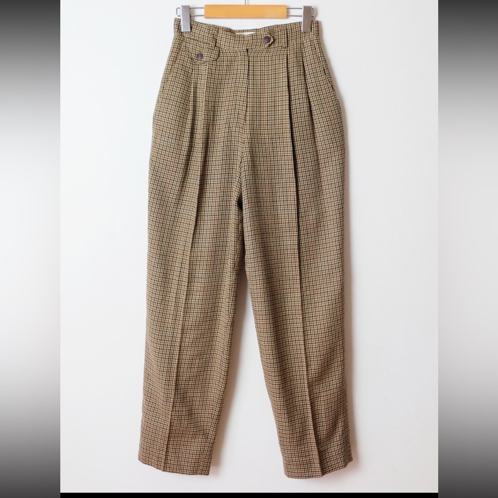 Vintage light weight wool blend high waist plaid trousers xs/s